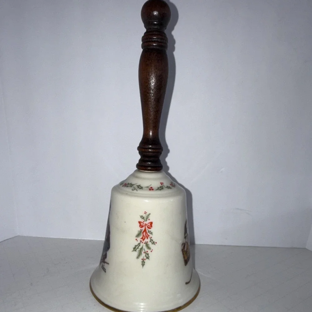Gorham Porcelain Bell A Boy Meets His Dog Collectible Wooden Handle 1979